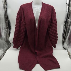 Just Madison Open Front Burgandy Knit Cardigan w/Full 3/4 Ballon Sleeves-Size S